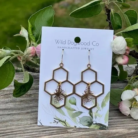 Wild Dogwood Honeycomb bee earrings