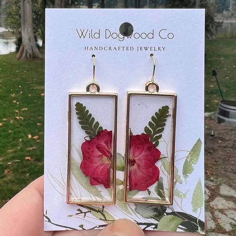Wild Dogwood Real Rose Brass Earrings