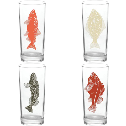 Salty Raven Highball Glass 4 Pack - Fish Series